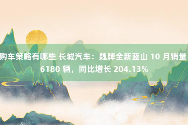 购车策略有哪些 长城汽车：魏牌全新蓝山 10 月销量 6180 辆，同比增长 204.13%