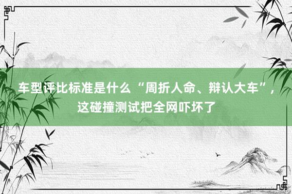 车型评比标准是什么 “周折人命、辩认大车”，这碰撞测试把全网吓坏了