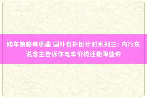 购车策略有哪些 国补省补倒计时系列三: 内行东说念主告诉你电车价钱还能降些许