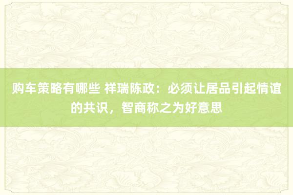 购车策略有哪些 祥瑞陈政：必须让居品引起情谊的共识，智商称之为好意思