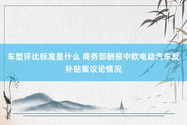 车型评比标准是什么 商务部酬报中欧电动汽车反补贴案议论情况