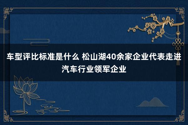 车型评比标准是什么 松山湖40余家企业代表走进汽车行业领军企业