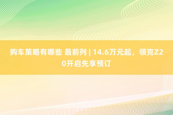 购车策略有哪些 最前列 | 14.6万元起，领克Z20开启先享预订