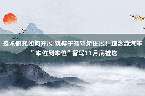 技术研究如何开展 双模子智驾新进展！理念念汽车 ＂车位到车位”智驾11月底推送