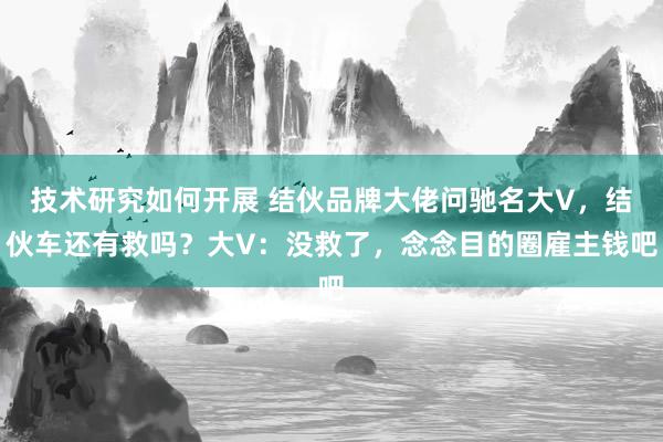 技术研究如何开展 结伙品牌大佬问驰名大V，结伙车还有救吗？大V：没救了，念念目的圈雇主钱吧