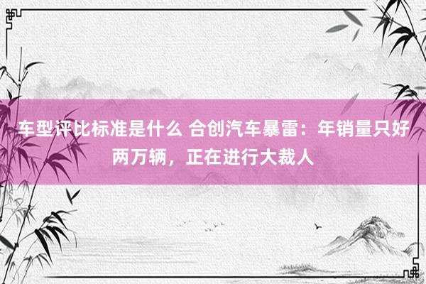 车型评比标准是什么 合创汽车暴雷：年销量只好两万辆，正在进行大裁人