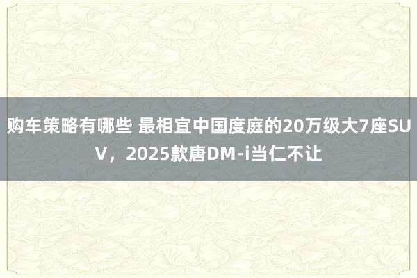 购车策略有哪些 最相宜中国度庭的20万级大7座SUV，2025款唐DM-i当仁不让