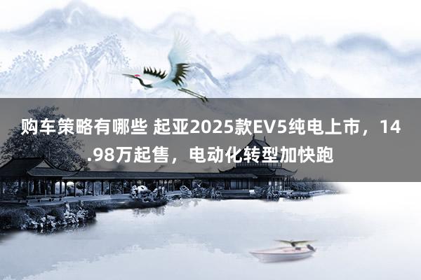 购车策略有哪些 起亚2025款EV5纯电上市，14.98万起售，电动化转型加快跑