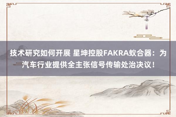 技术研究如何开展 星坤控股FAKRA蚁合器：为汽车行业提供全主张信号传输处治决议！