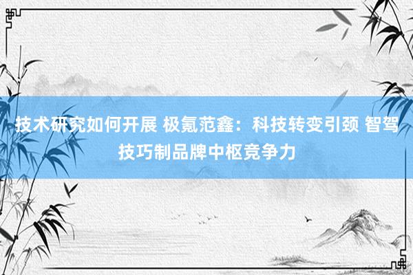 技术研究如何开展 极氪范鑫：科技转变引颈 智驾技巧制品牌中枢竞争力