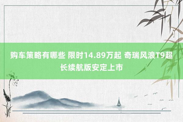 购车策略有哪些 限时14.89万起 奇瑞风浪T9超长续航版安定上市