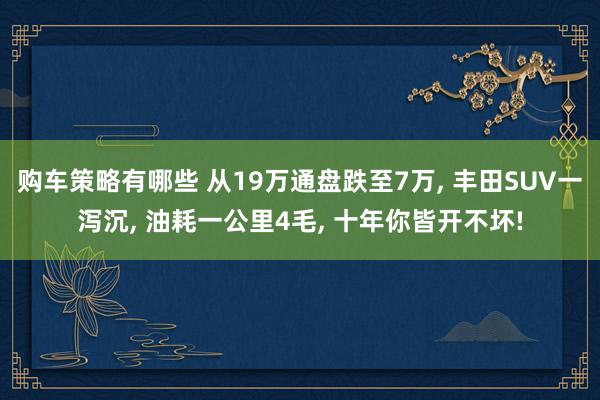 购车策略有哪些 从19万通盘跌至7万, 丰田SUV一泻沉, 油耗一公里4毛, 十年你皆开不坏!