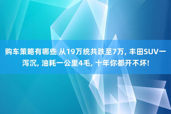 购车策略有哪些 从19万统共跌至7万, 丰田SUV一泻沉, 油耗一公里4毛, 十年你都开不坏!