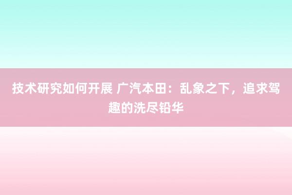 技术研究如何开展 广汽本田：乱象之下，追求驾趣的洗尽铅华