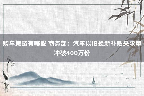 购车策略有哪些 商务部：汽车以旧换新补贴央求量冲破400万份