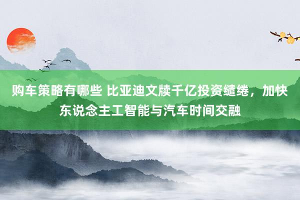 购车策略有哪些 比亚迪文牍千亿投资缱绻，加快东说念主工智能与汽车时间交融