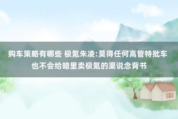 购车策略有哪些 极氪朱凌:莫得任何高管特批车 也不会给暗里卖极氪的渠说念背书