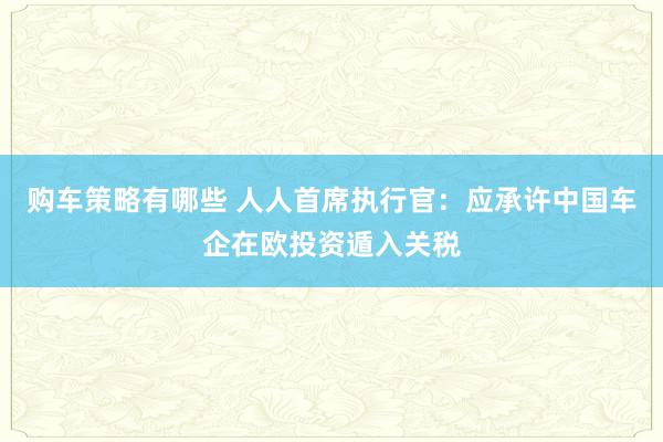 购车策略有哪些 人人首席执行官：应承许中国车企在欧投资遁入关税