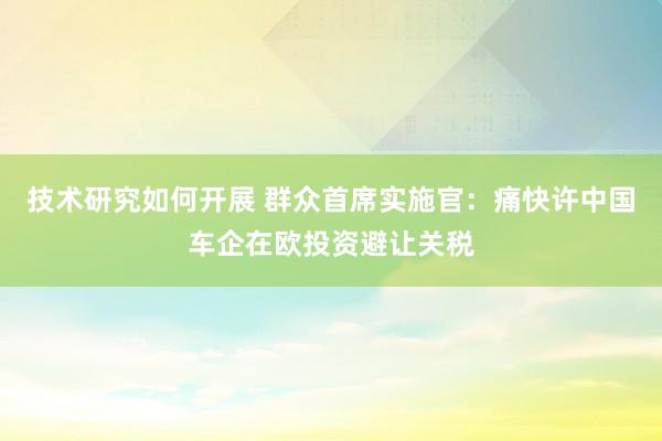 技术研究如何开展 群众首席实施官：痛快许中国车企在欧投资避让关税