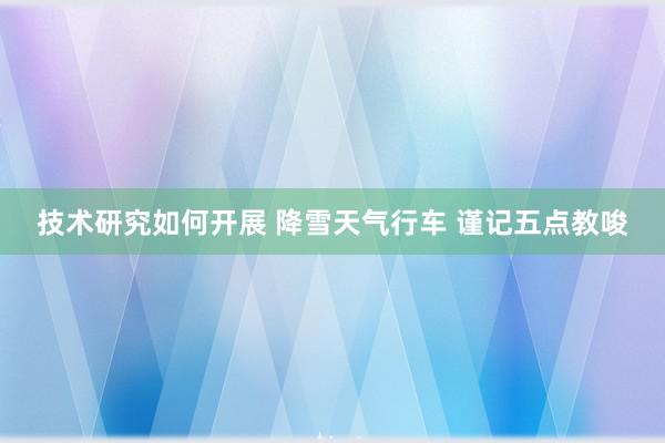 技术研究如何开展 降雪天气行车 谨记五点教唆